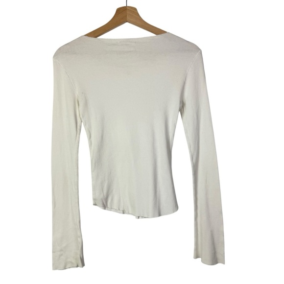 Beautiful People White Tie Neck Ribbed Long Sleeve Top S - Picture 2 of 4
